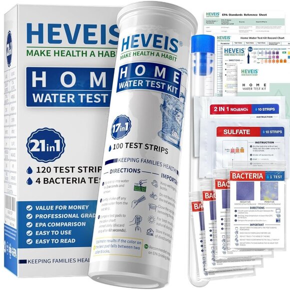 21-in-1 Home Drinking Water Testing Kit - 120 Strips + 4 Bacteria Tests - NEW - Picture 1 of 6